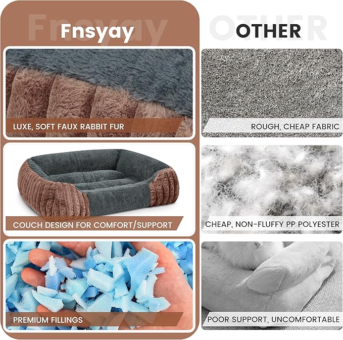 Dog Beds for Large Sized Dogs 35x28 Inch, Comfort-Sided Orthopedic Dog Bed Couch with Breathable Shredded Memory Foam, Faux Rabbit Fur Pet Bed, Non-Detachable, Non-Slip, Machine Washable