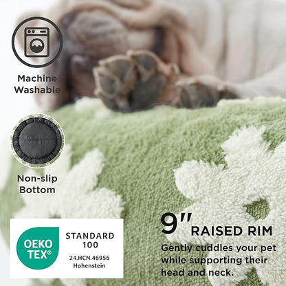 LE SURE Shown on TV Donut Dog Beds Extra Large Sized Dog - Round Pet Beds for Calming Puppy with Washable Cover, Orthopedic Modern Beds with Jacquard Shaggy Plush & Anti Slip Bottom, 42 Inch，Green