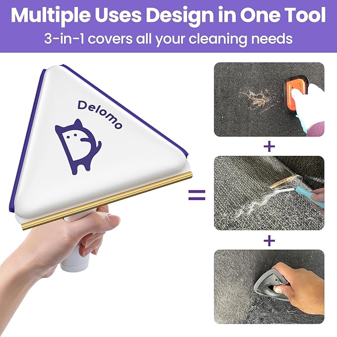 Multi-Use Pet Hair Removal Tool: DELOMO Handheld Fur Rake Scraper – Metal Side for Deep Cleaning on Carpets, Rugs & Car Mats, and Rubber Side for Gentle Cleaning on Couches – Ideal for Pet Homes