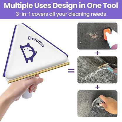 Multi-Use Pet Hair Removal Tool: DELOMO Handheld Fur Rake Scraper – Metal Side for Deep Cleaning on Carpets, Rugs & Car Mats, and Rubber Side for Gentle Cleaning on Couches – Ideal for Pet Homes