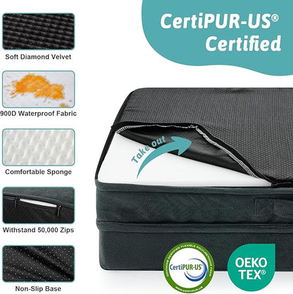 COZY KISS Orthopedic Large Dog Beds, Bolster Pet Couch with Waterproof Lining, Egg Crate Foam Sofa for Pets Up to 65 lbs, U-Shaped, 36x27x6.5 inch, Black