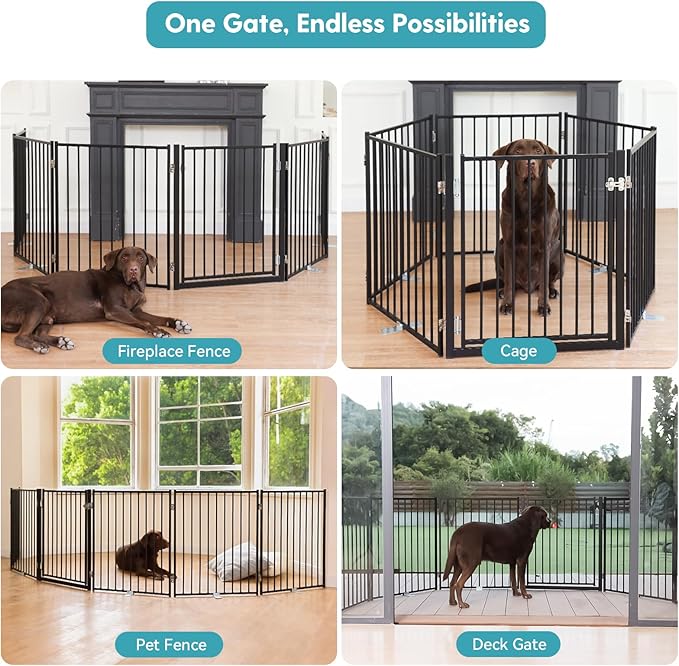 No Pawblems Free Standing Dog Gate with Door, 30'' Tall Foldable Dog Fence for Indoor & Outdoor, Up to 156 Inch Extra Wide Christmas Tree Fences for Dogs, Toddler(Black, 6 Panels)