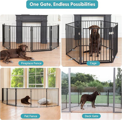 No Pawblems Free Standing Dog Gate with Door, 30'' Tall Foldable Dog Fence for Indoor & Outdoor, Up to 156 Inch Extra Wide Christmas Tree Fences for Dogs, Toddler(Black, 6 Panels)