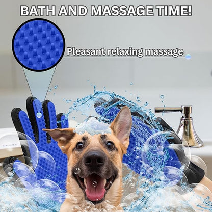 (1 Pair) Pet Hair Remover Gloves – Blue, Reusable Grooming Gloves for Dogs, Cats & Horses, Gentle Deshedding, Bathing & Massaging, Anti-Shedding Tool for Pet Hair Removal 1 Pair