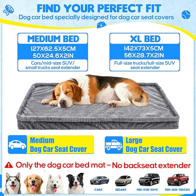 Dog Car Bed, Non-Slip Backseat Extender Pet Mat, Removable Washable Dog Bed for SUVs, Sedans & Trucks, Anti-Slip Travel Bed for Dogs, Easy Clean & Scratch-Proof & Comfort (56"x28.7")