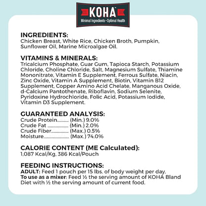 KOHA Pet Limited Ingredient Bland Diet for Dogs Value Pack, Chicken and White Rice Recipe Sensitive Stomach Wet Dog Food, Gentle Formula Easy to Digest Bland Diet Dog Food, Pack of 30
