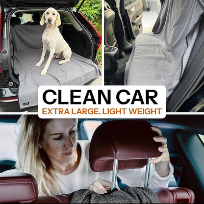 Dog Towel Blanket for Drying Dogs and Cover for Car Back Seat, XLarge 71" x 59", Ultra Quick Dry and Absorbent Microfiber, Light Weight, Machine Washable, Soaks Over 1.5L, Grey, Beach to Boot