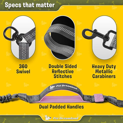 Pet Dreamland Exquisite Dual Dog Coupler for Large Dogs. Trending Double Dog Leash Attachment with Tangle-Free Swivel. You Will Absolutely Love This Amazing Gear for 2 Dogs (Dark Grey & Pink)