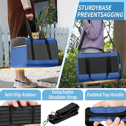 GAPZER Pet Carrier Large Cats 20 lbs Top Load/Soft Sided Small Dog Travel Carriers/Collapsible Carrier Bag for Medium Cat Puppy/Sturdy Transport Carriers Long Trips/Medium Cats 15 pounds Blue