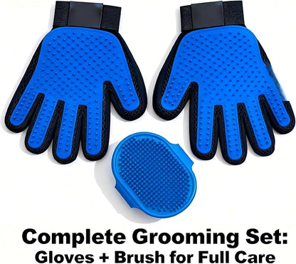 Blrmba Cat & Dog Grooming Gloves – 1 Pair Deshedding Tool with Pet Massage Bath Brush, Gentle Hair Remover & Massage Mittens, Suitable for All Fur Types (Blue)