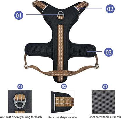 No Pull Reflective Black Dog Harness with Easy Control Handle, Soft Padded Mesh Liner, Adjustable Dog Vest Harness for Large Medium Small Dogs (Black,L)