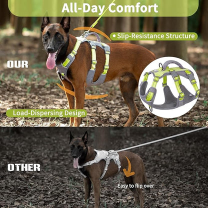 Huntboo Reflective Dog Harness with Handle, Escape Proof, No Slip, Breathable, Lightweight, Adjustable Lift Harness for Small, Medium, and Large Dogs Walking, Training,and Running Gear(Bright Green,L)