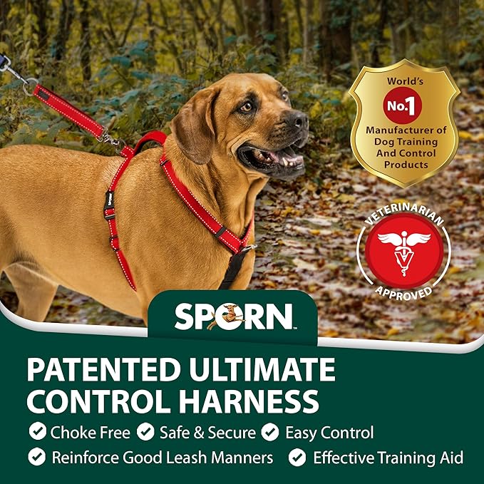 SPORN Ultimate Control No Pull Dog Harness for Medium-Sized Dogs - 4-in-1 Adjustable Dog Harness with Front, Back & Dual-Clip Options & Emergency Grab Handle - Easy On/Off, Padded Comfort (Red, M)