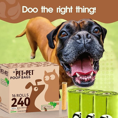 Pet N Pet Poop Bags For Dogs, 240 Counts Plant Based Dog Poop Bags Rolls, Thick Doggie Poo Bag, 100% Leak-proof, Easy to Use Pet Waste Bag