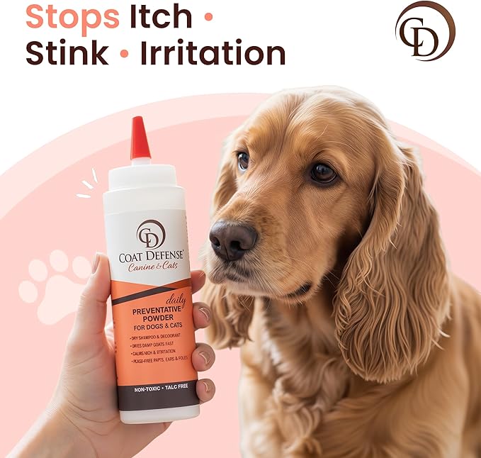 Coat Defense Daily Preventative Powder for Dogs and Cats | Anti-Itch Powder, Odor Control | Talc-Free, Non-Toxic Coat Defense for Dogs | 9 oz Precision Point