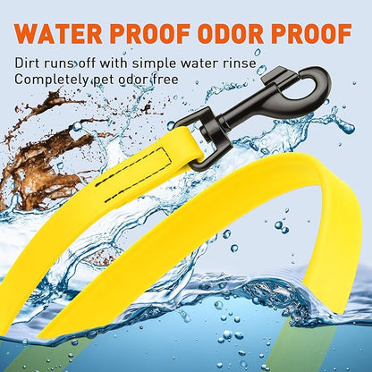 Dogline Biothane Waterproof Dog Leash Strong Coated Nylon Webbing with Black Hardware Odor-Proof Easy to Clean High Performance for Small or Large Dogs Made in USA 4 or 6 ft Lead, Lemon Yellow