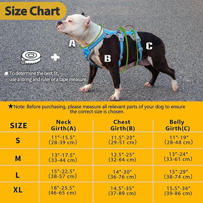 Huntboo Escape Proof Dog Harness, Escape Artist Harness, Reflective Harness with Padded Handle, Breathable, Durable, Adjustable Vest for Medium Dogs Walking, Training, and Running Gear (Blue, XL)