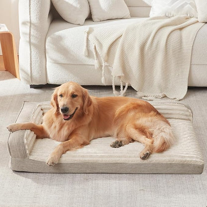 WINDRACING Orthopedic Dog Beds for Medium Dogs, Waterproof Egg Foam Dog Sofa Bed with L Bolster Sides, Washable Medium Pet Bed with Removable Cover & Non-Slip Bottom, 31 x 25 inch, Beige