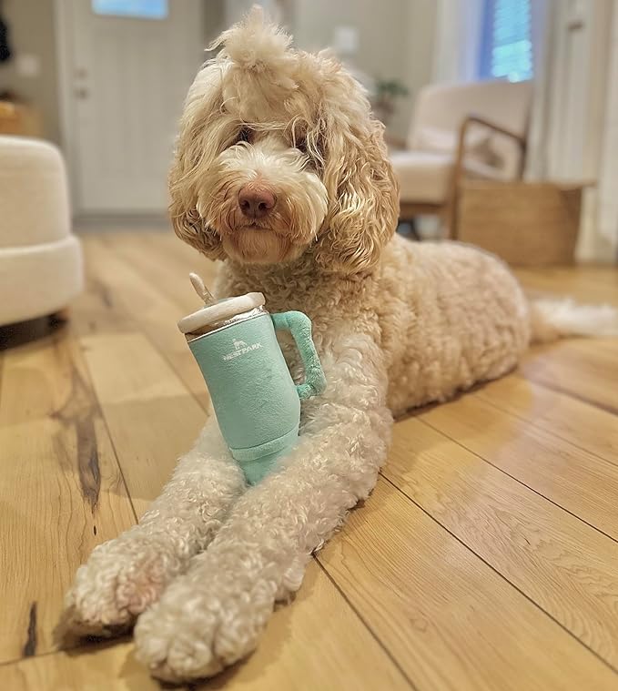 Nestpark Tumbler Cup Funny Dog Toy - Parody Plush Squeaky Crinkle Dog Toy (Seafoam Green)