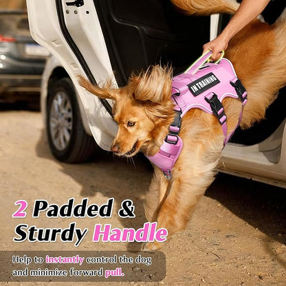 WINSEE Escape Proof Dog Harness, Service Working Molle Harness with Double Handle, Tactical Pet Vest with 4 Patches for Small Medium Large Dogs Walking Hiking Hunting