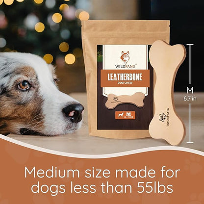Wildfang® Leather Dog Toy, Medium – Soft Dog Chew Toys for Gentle Chewers, Puppies, Senior or Older Dogs with Sensitive Teeth – Non-Toxic, Stuffless, 5mm Leather Dog Bone for Dogs 22–33 lbs, Pack of 1