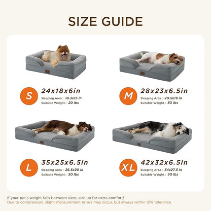 Bedsure Self Warming Orthopedic Dog Bed Medium Size Dogs - Washable Medium Dog Bed Waterproof, Comfort Pet Couch with Removable Cover, Pets Sofa with Nonskid Bottom, Grey, Non-Electric