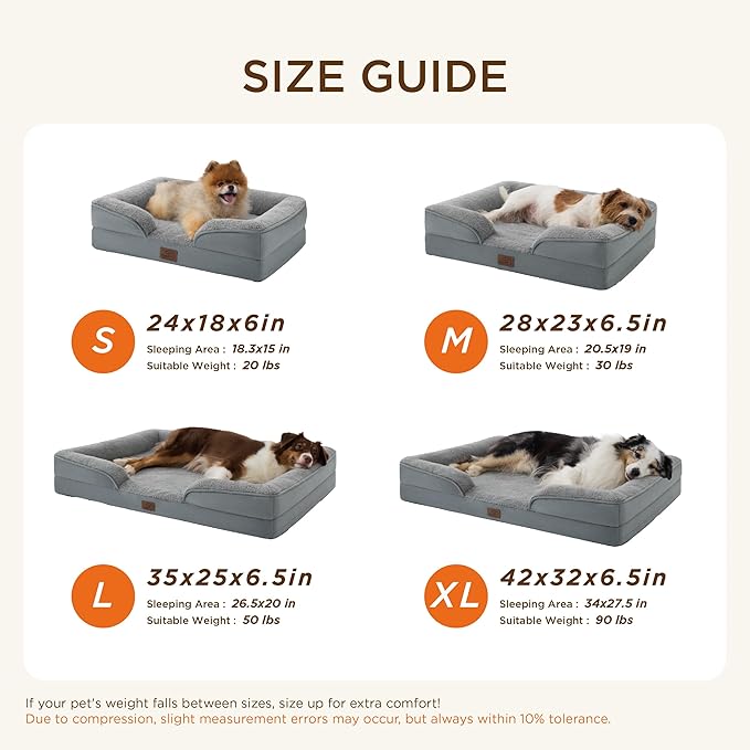 Bedsure Self Warming Orthopedic Dog Beds Large Sized Dog - Washable Large Dogs Bed Waterproof, Big Comfort Dogs Couch Sofa with Removable Cover, Pet Bed with Nonskid Bottom, Brown, Non-Electric