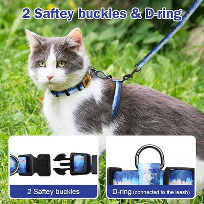 Hikiko Cat Harness and Leash Set Escape Proof Adjustable Walking Travel Soft Boy Kitten Harness for Small Medium Large Cats (Hill, S)