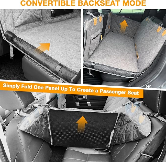 COMPAWNY Dog Car Seat Cover, Hard-Bottom Back Seat Extender for Pets, Waterproof Nonslip Hammock for Car, Backseat Dog Bed for Cars SUVs Trucks, Car Seat Protector, Universal Fit 52 x 25 in, Grey