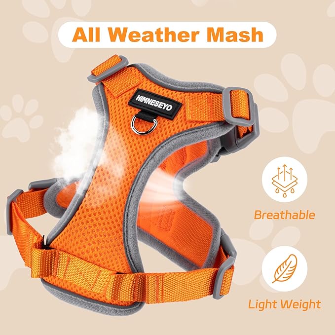 Small Dog Harness and Leash Set, No Pull Adjustable Pet Harness for Small Dogs, Breathable Mesh Rflective Dog Vest Harness (Orange, S)