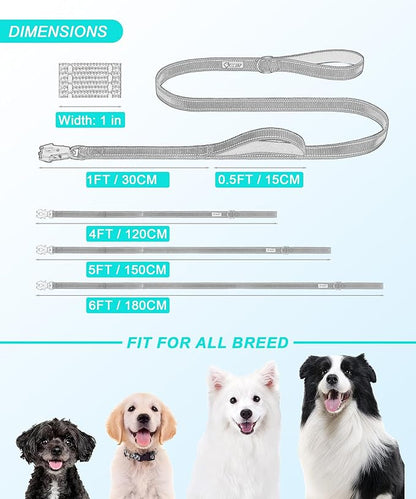 GEIT 4/5/6FT Heavy Duty Dog Leash with 2 Comfortable Padded Handles, Reflective Rope Leashes with Quick Release/Locking Tactical Frog Clip for Small Medium and Large Dogs, Army Green