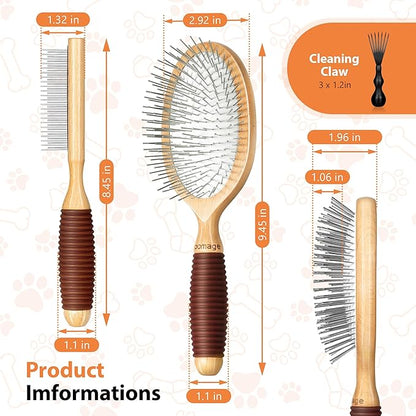 GROOMAGE Dog Brush for Long Haired Dogs, 27mm Extra Long Metal Pin Dog Deshedding Brush and Comb Set, Short Haired Shedding Grooming Detail Pets Brush Set with Rubber Handle