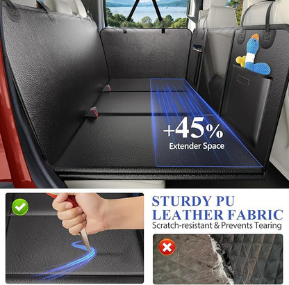 ROUWINNE Back Seat Extender for Dogs Truck-Upgraded PU Leather-Dog Pet Seat Cover Back Seat Hard Bottom 500lbs, Anti-Scratch Dog Hammock for Crew Cab Trucks F150, RAM1500, Sierra, Tundra, Silverado