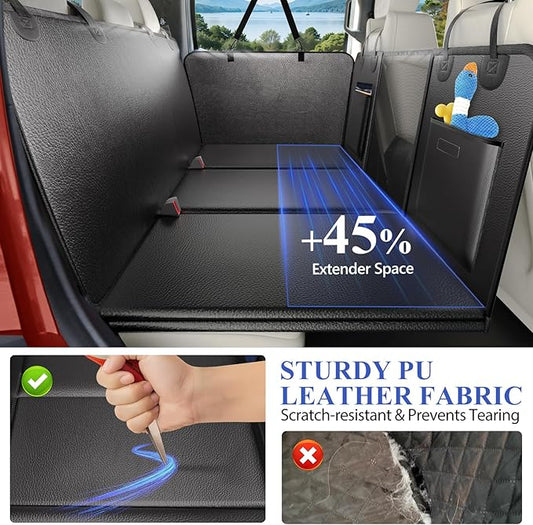 ROUWINNE Back Seat Extender for Dogs Truck-Upgraded PU Leather-Dog Pet Seat Cover Back Seat Hard Bottom 500lbs, Anti-Scratch Dog Hammock for Crew Cab Trucks F150, RAM1500, Sierra, Tundra, Silverado
