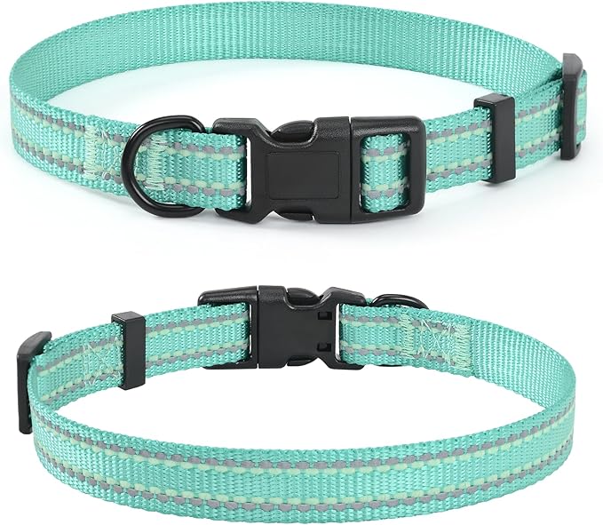 Mile High Life Reflective Dog Collar, Basic Dog Collars Adjustable Quick Release, Soft Nylon Pet Collar with Metal D-Ring for Small Medium Large Dogs (Green, S Neck11-15)