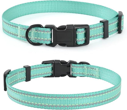 Mile High Life Reflective Dog Collar, Basic Dog Collars Adjustable Quick Release, Soft Nylon Pet Collar with Metal D-Ring for Small Medium Large Dogs (Green, S Neck11-15)