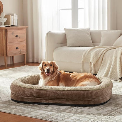 JOEJOY Orthopedic Dog Beds Large Sized Dog, XL Egg-Crate Memory Foam Pet Couch Bed with Bolster Sides, Waterproof Lining, Removable Washable Cover & Non-Slip Bottom, Brown