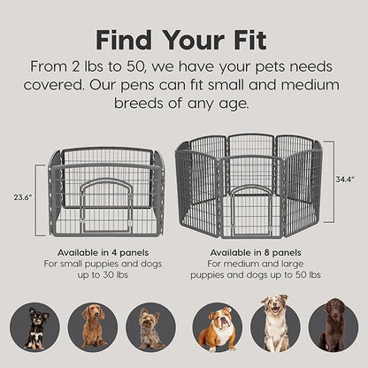 IRIS USA 34" 8-Panel Pet Dog Puppy Playpen with Door, Indoor/Outdoor Dog Pen, 63 x 63 x 34, Foldable, Customizable, Chrome