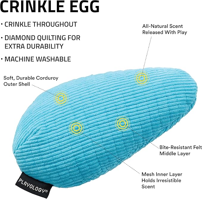 Playology Dog Toys | Plush Toy Crinkle Egg for Dogs | Jumbo Peanut Butter Scented Toy - Easy to Clean and Made from Non Toxic Materials