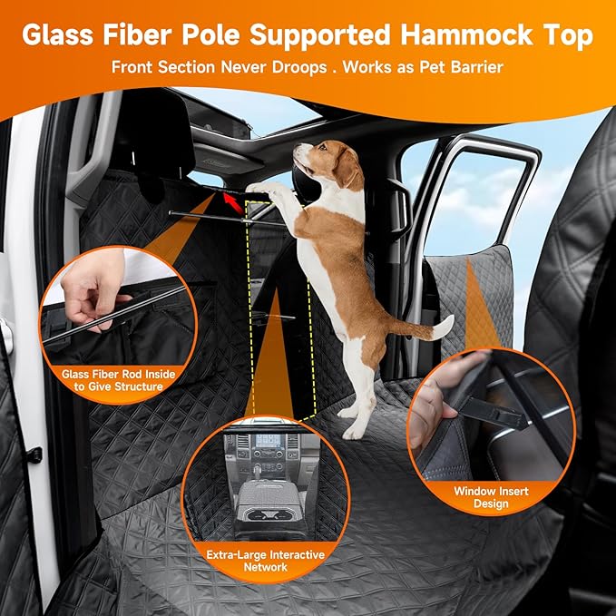 Sanqitara XL Dog Truck Seat Cover with Car Door Protector, for Trucks with Flip Up Rear Seats, Waterproof Full Coverage Dog Seat Cover for Full Size Crew Cab Trucks F150 F250