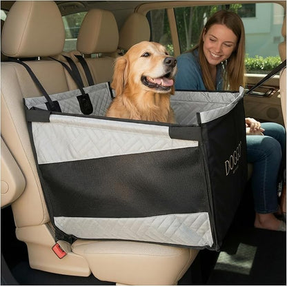 Premium Dog Car Seat & Back Seat – Waterproof & Non-Slip Travel Hammock with Storage Pockets | Secure & Comfortable Pet Seat Cover for Large & Medium Dogs – Fits Cars, SUVs & Trucks (Gray)
