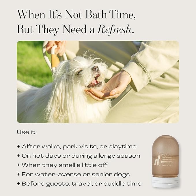 Dog Rinse-Free Shampoo & Conditioner – Dry Shampoo Towel Cleanse for Sensitive Skin, Stress & Itch Relief Gentle Leave-in Serum – 98.65% Naturally Derived, Hydrate & Deodorize – 8 x 10ml