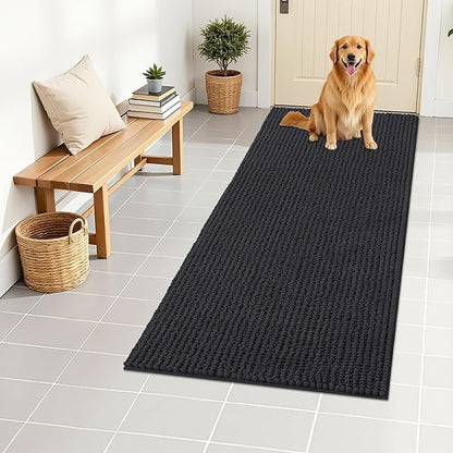 OLANLY Dog Door Mat for Muddy Paws 47x24, Ultra Absorbent Chenille Mud Doormat, Non-Slip Washable and Dirt Trapping Doormat for Indoor Entryway, Quick-Dry Indoor Pet Bed Mats for Dogs, Dark Grey