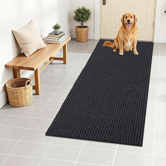 OLANLY Dog Door Mat for Muddy Paws 47x24, Ultra Absorbent Chenille Mud Doormat, Non-Slip Washable and Dirt Trapping Doormat for Indoor Entryway, Quick-Dry Indoor Pet Bed Mats for Dogs, Dark Grey