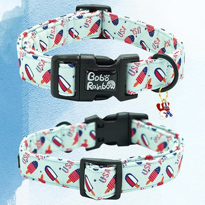 Independence Dog Collar-USA Flag Popsicle Print Pet Collar Adjustable Cute Soft Collars Holiday Comfortable Cotton Puppy Collar Gift for Large Dogs