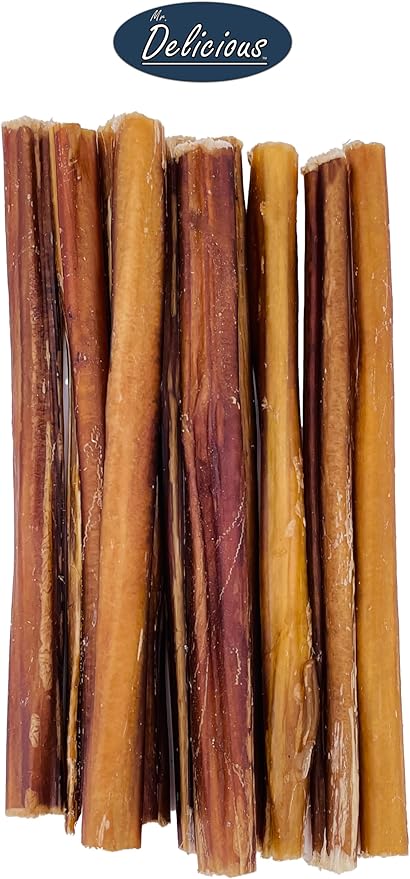 Mr. Delicious Bully Sticks for Dogs (10 Count, 6 Inch Extra Thin), Consistent Thickness, All Natural, Grass Fed, Rawhide-Free, Single Ingredient, Long Lasting Dog Chews