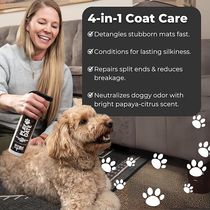 Play Date Dog Detangler Spray for Doodles, Poodles & Curly Breeds - 17 fl oz Doodle Detangler Spray with Emu Oil - Doodle Me This Kingston and Hamilton Dog Dematting - Sulfate & Paraben Free, USA Made