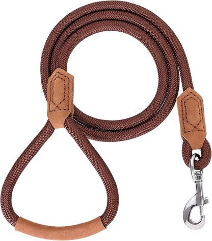 Mile High Life | Premium Leather Dog Leash | Strong Rope Leash | Leather Handle | Zinc Alloy Strong Clasp | Small Medium Large Dogs | 4/5/6 Feet(Dark Brown, 60 Inch (Pack of 1))