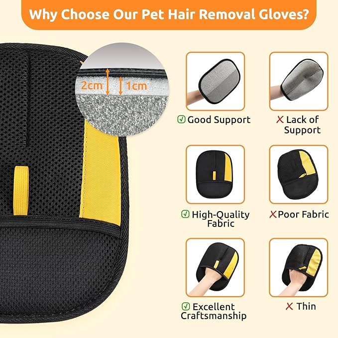 SAWMONG Pet Hair Removal Glove, 2Pcs Cat & Dog Reusable Pet Hair Remover Gloves New Upgrade, Grooming Pet Hair Remover Tool