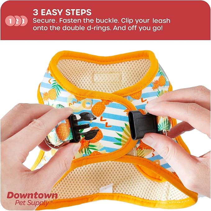 Downtown Pet Supply Step-in Dog Harness – No Pull, Adjustable Padded Mesh with Reflective Trim, Secure Buckle Strap – Comfortable & Breathable Small Dog Harness, XX-Small, Pinneaple